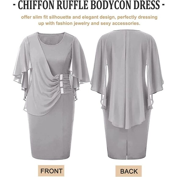 LALAGEN Women chiffon dress Sz 3XL ruffles flattering cap sleeve Dress - Picture 7 of 8